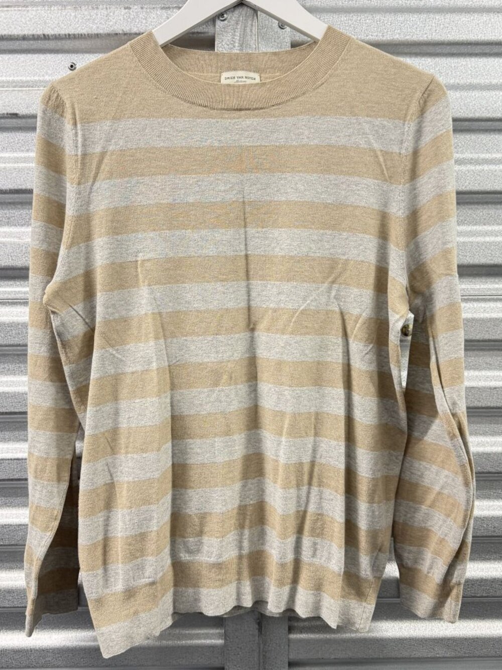 DRIES VAN NOTEN BEIGE GREY STRIPE SWEATER COTTON BLEND